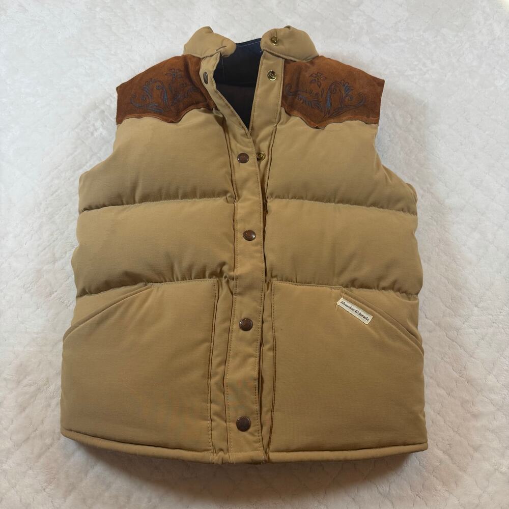 WILLIAM BARRY / BRANDON COLORADO Vintage Western Suede Yoke Size Small Down Vest